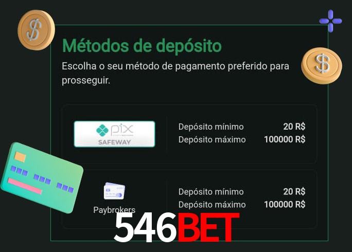 O cassino 546Bet oferece uma grande variedade de métodos de pagamento